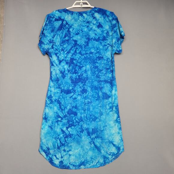 C&C California Cover Dress Womens M Blue Tye Dye Drawstring Short Sleeves New - Picture 13 of 14